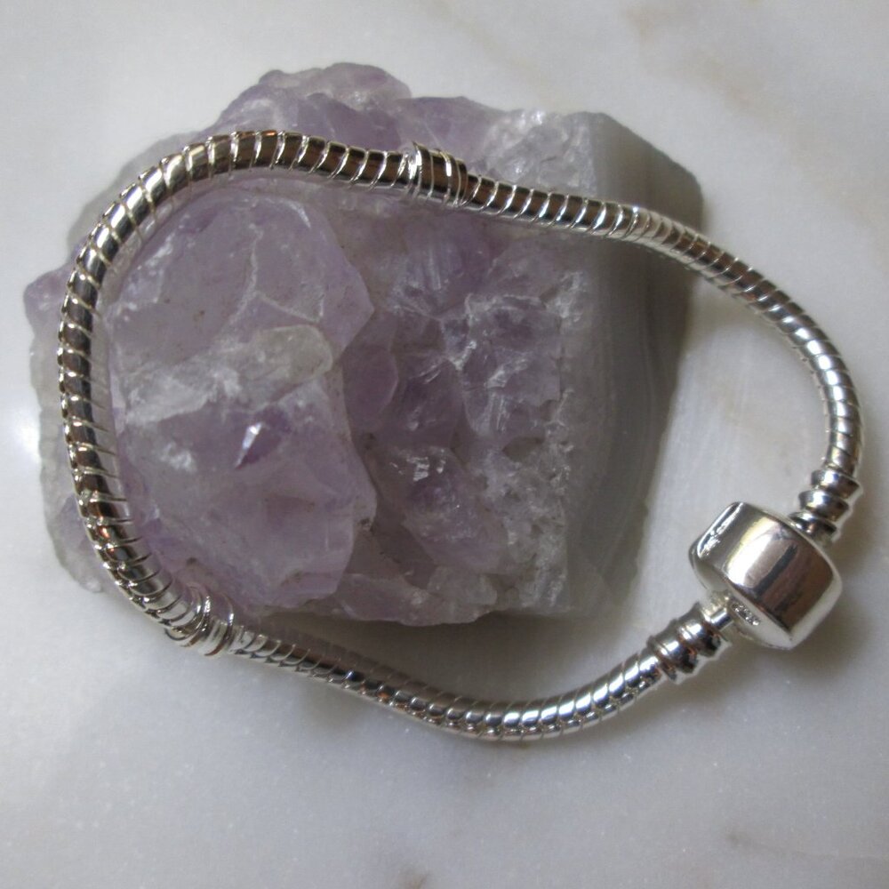 Sterling Silver Barrel Clasp Bracelet Snake Chain for European Charms, 16cm NWOT